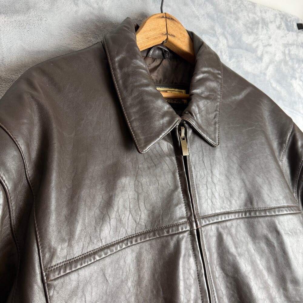 Vintage Prestige Leather‎ Jacket Mens L Brown Full Zip Bomber Coat Quilted Lined